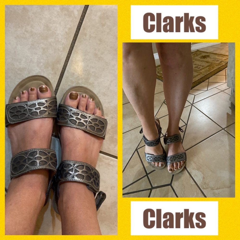 Clarks 9W brownish bronze leather upper, sling back sandal